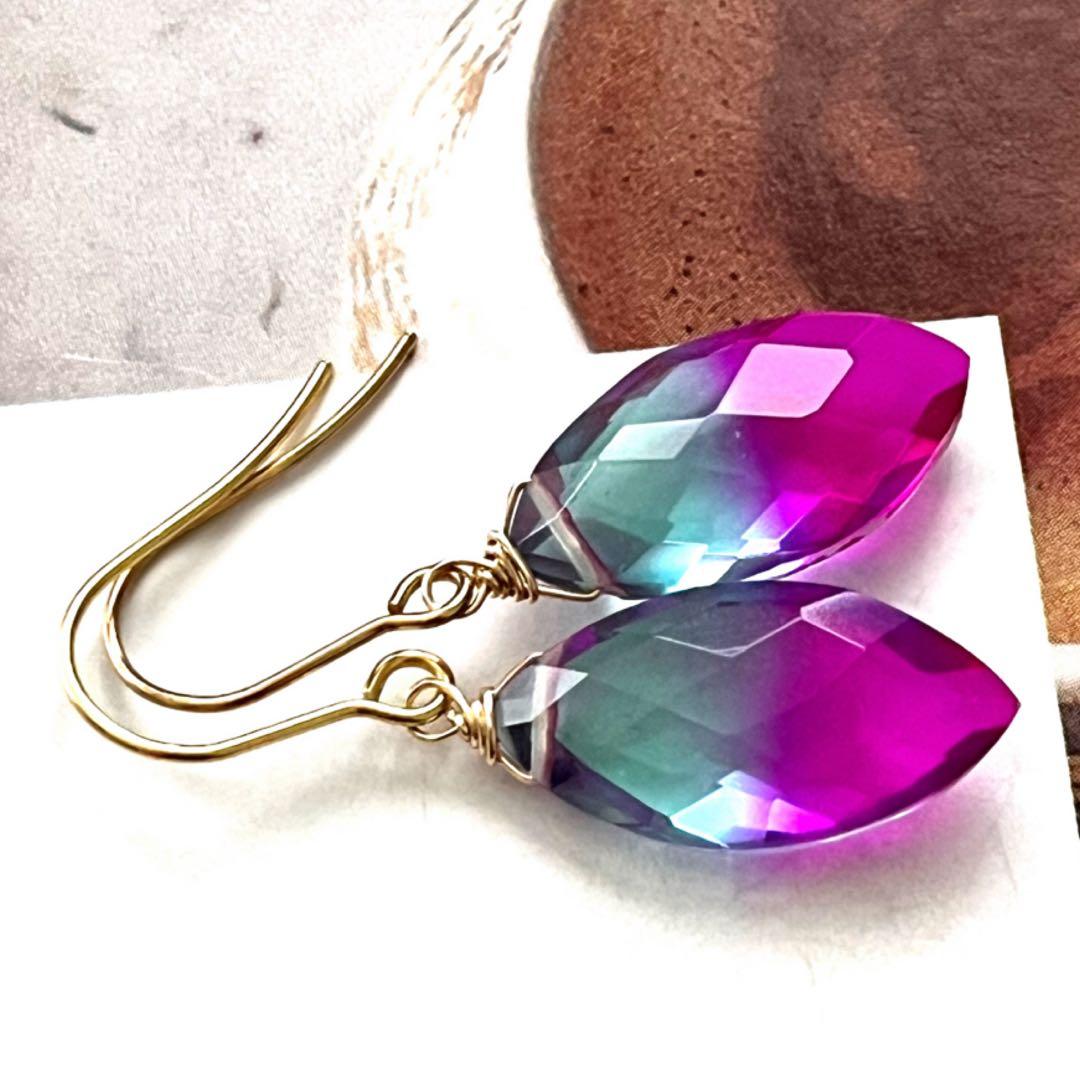 Myosotis☺︎ 1点作品☺︎ バイカラームーンストーンフープイヤリング