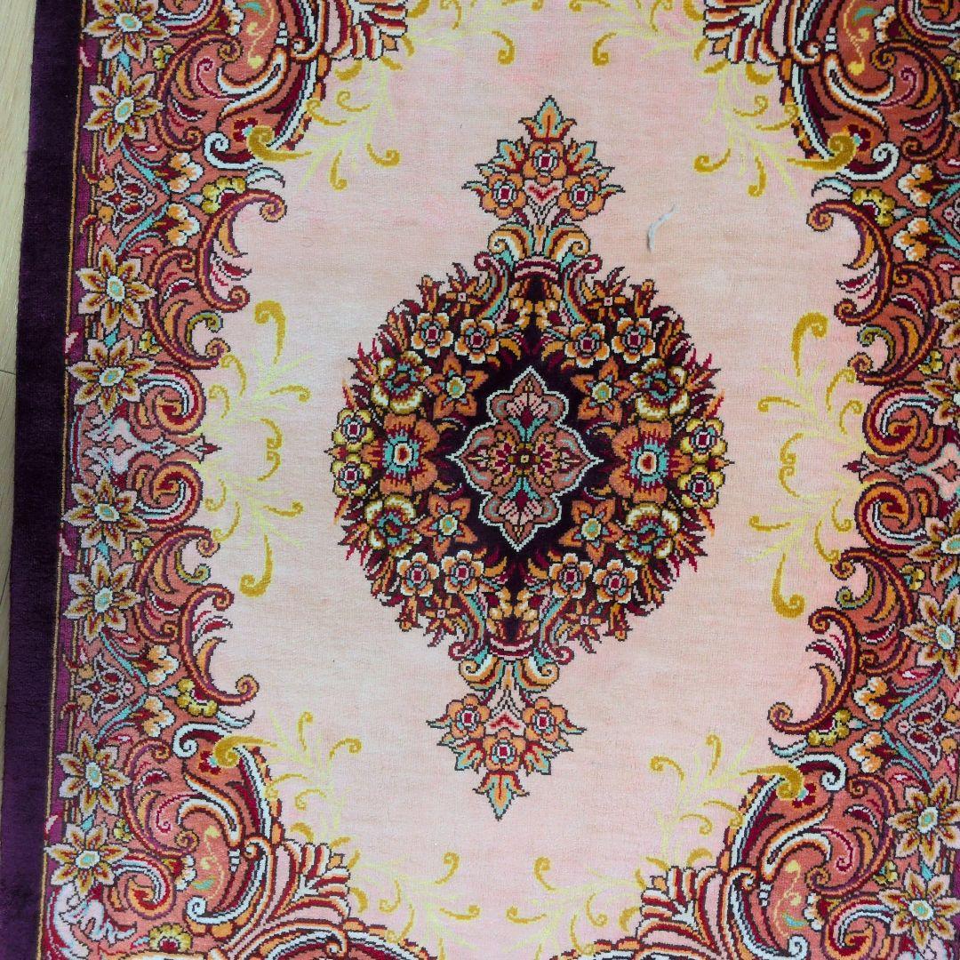 約60x40cmペルシャ絹ミニマット(63)クム産・玄関・