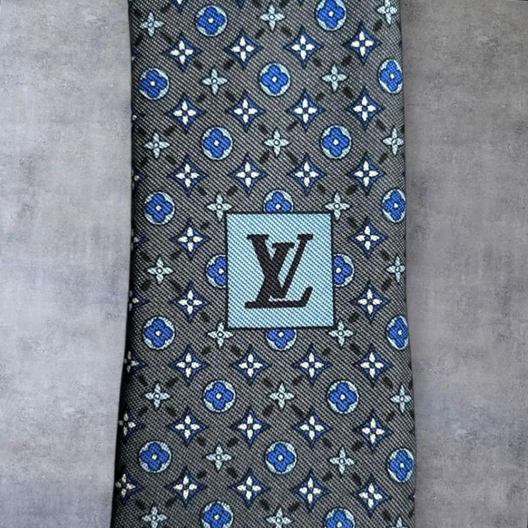 美品　LOUIS VUITTON ネクタイ　モノグラム　グレー　ブルー