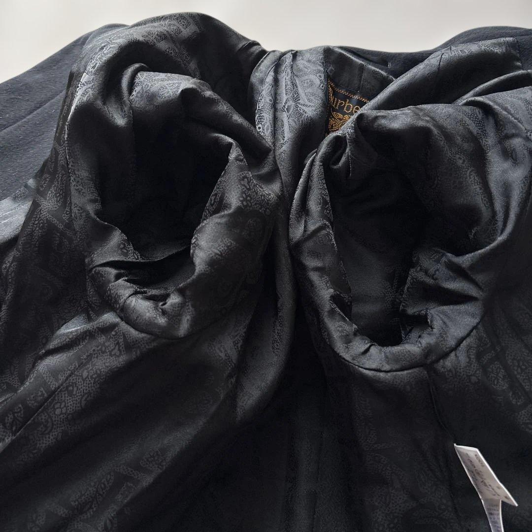 バーバリーズ【ホースロゴ金B】 ステンカラーＬ　黒　膝下丈　裏ロゴ総柄　アンゴラ