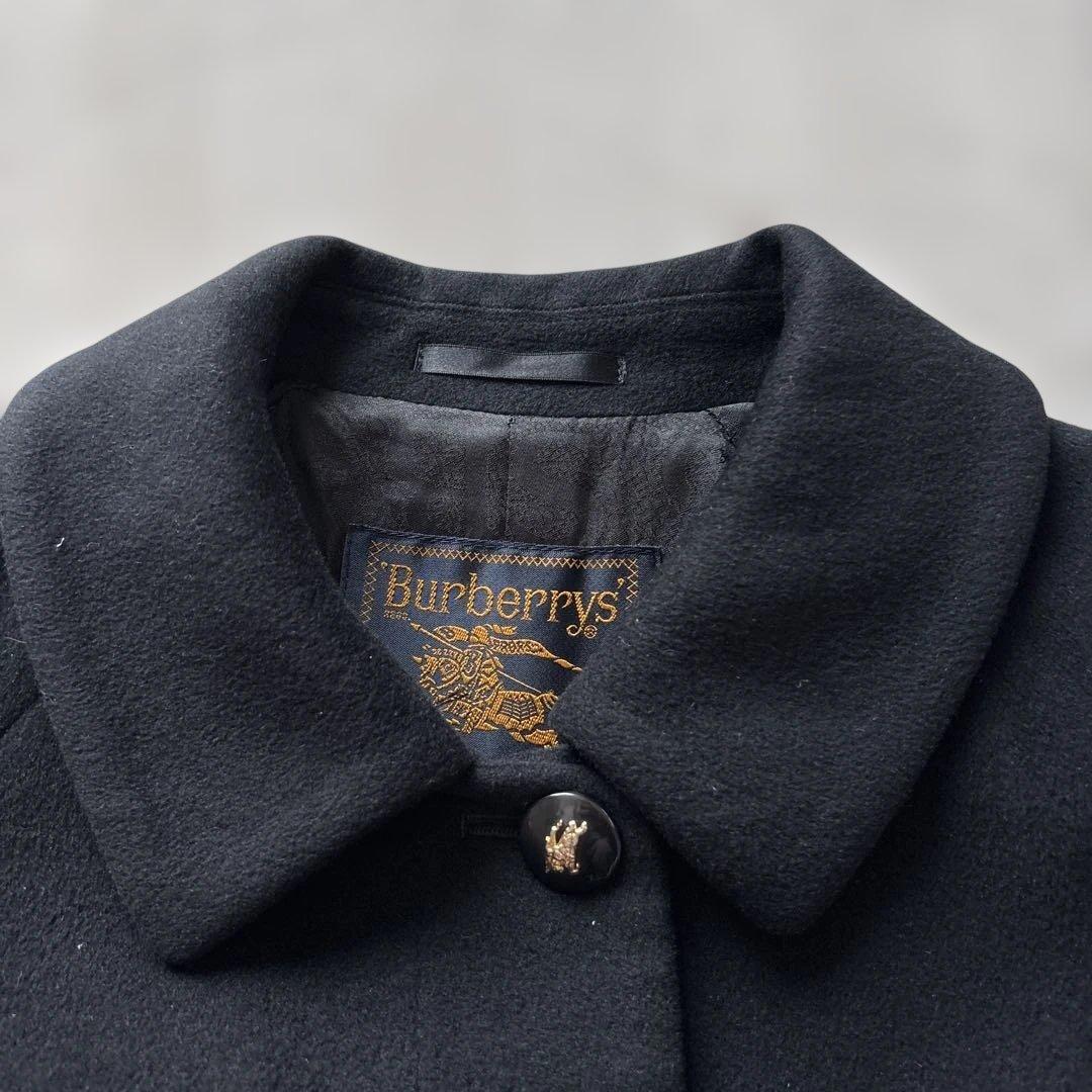 バーバリーズ【ホースロゴ金B】 ステンカラーＬ　黒　膝下丈　裏ロゴ総柄　アンゴラ