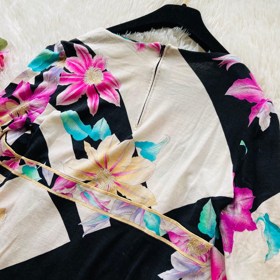 ✨レオナール ✨トップス　花柄　トリム　七分丈　サイズ40