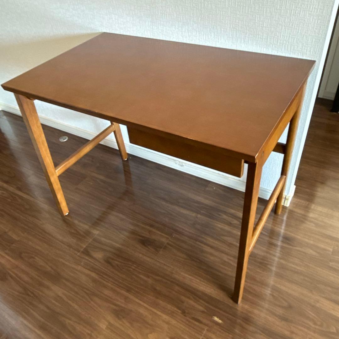 【カリモク60】デスク、引出し付き、ウォールナット色