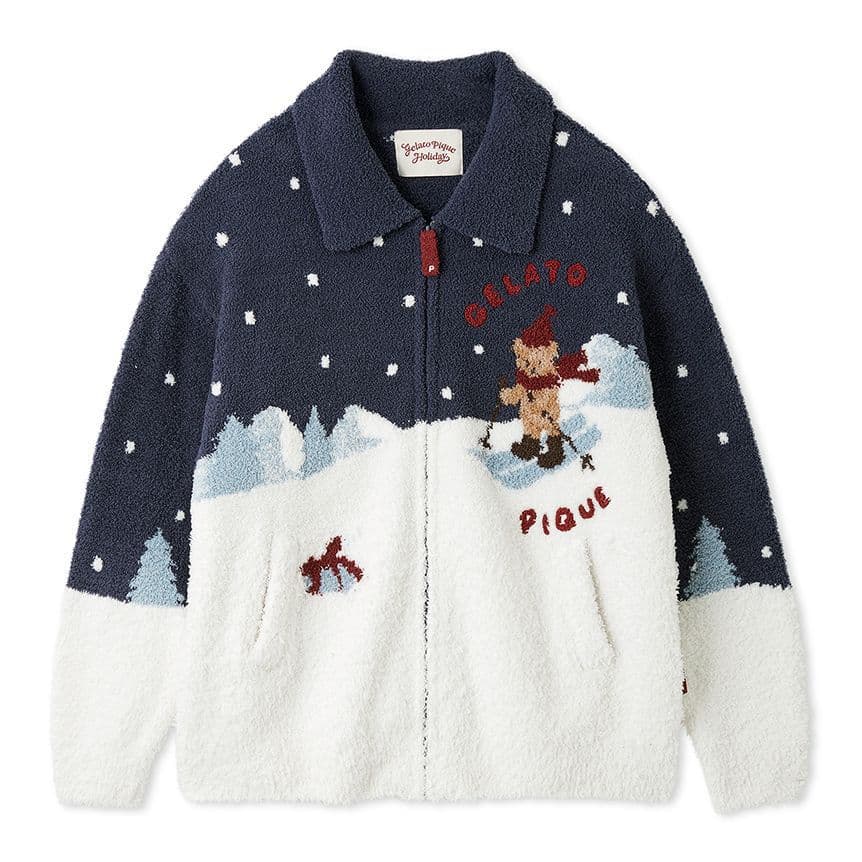 新品✨ジェラートピケ【HOLIDAY】スキーベアジャガードカーディガン ネイビー