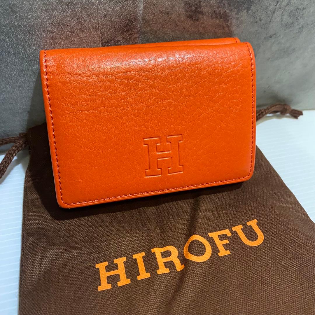 【極美品】HIROFU　3つ折財布　オレンジ シボ革　レザー