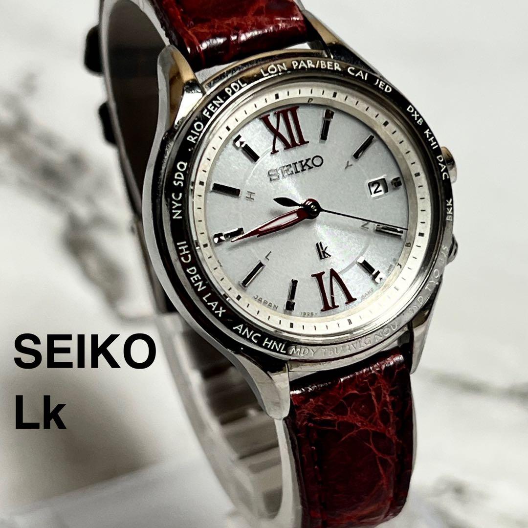 稼働美品 セイコーLk レディース腕時計 1B25-0AH0 レッド ラウンド