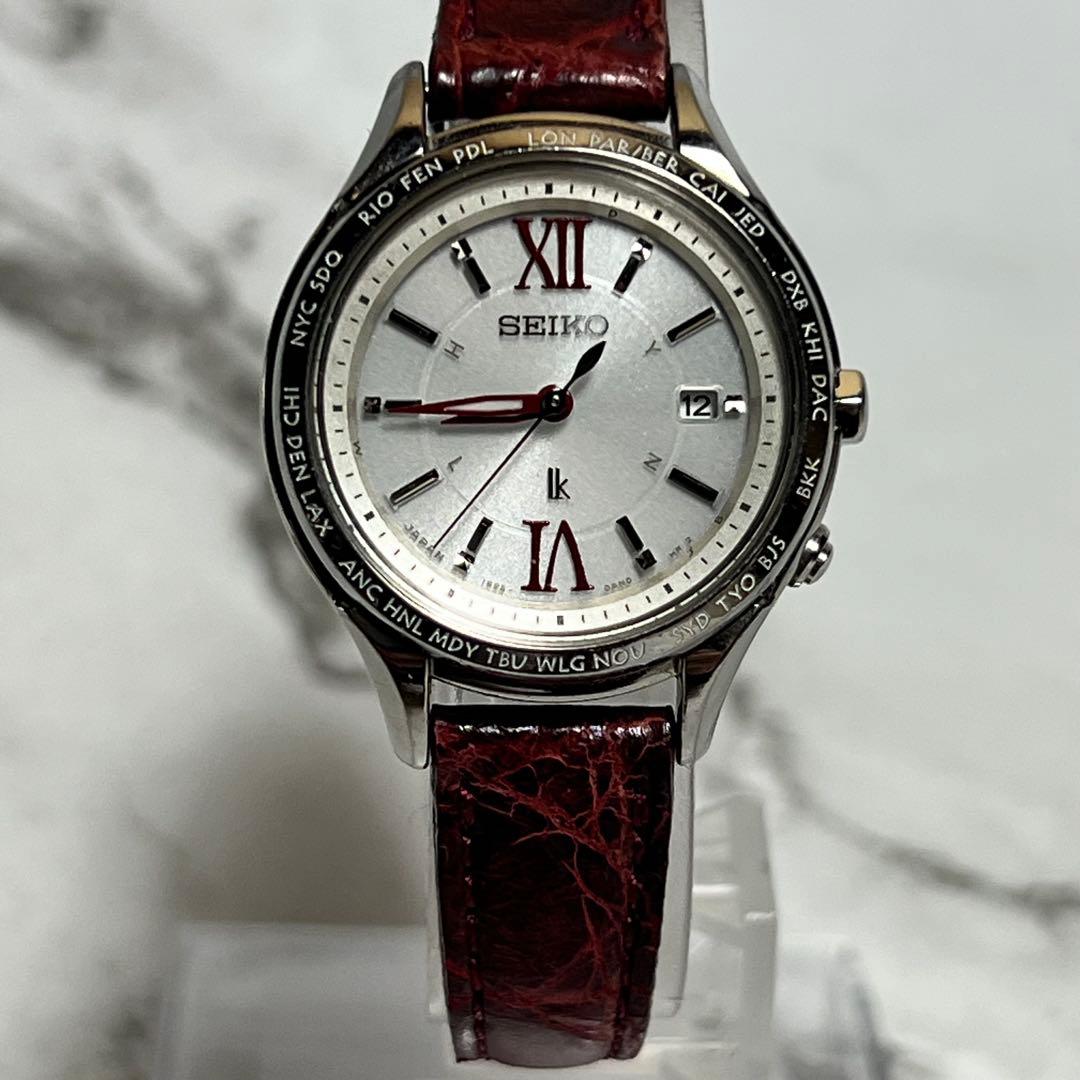 稼働美品 セイコーLk レディース腕時計 1B25-0AH0 レッド ラウンド