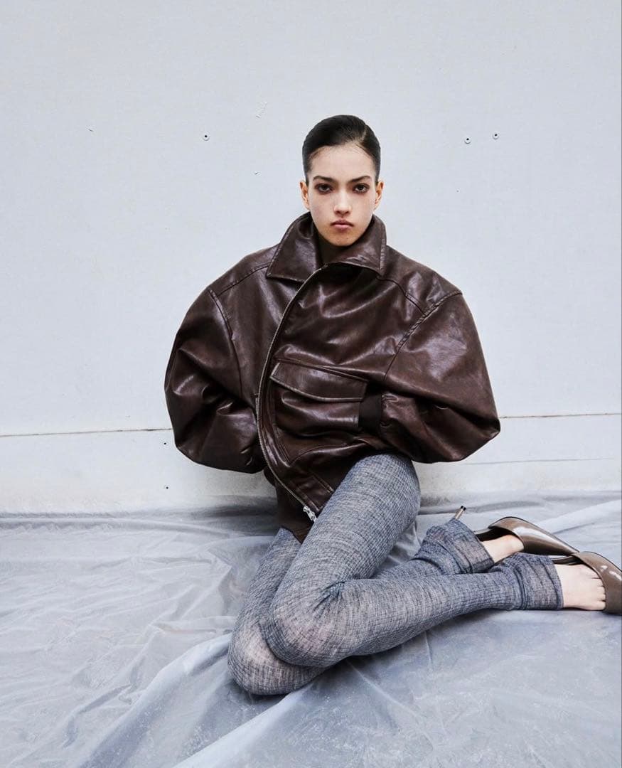 【NKNIT】leather padded short jacket