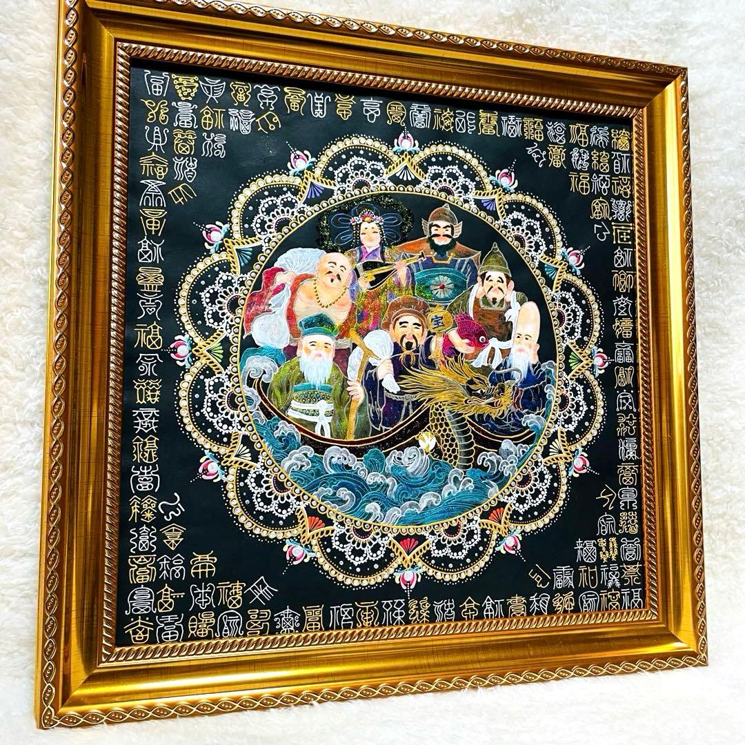 【開運✴︎金龍/七福神】巨大・曼荼羅アート 龍体文字&篆書体 108体 34cm角