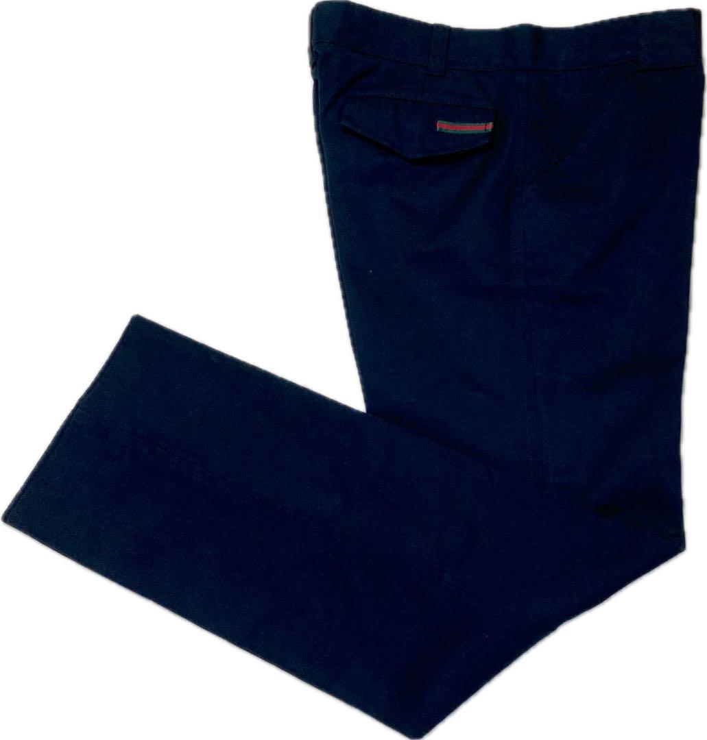 美品★グッチ♂ピュアコットンシェリーラインストレートパンツスラックス★黒