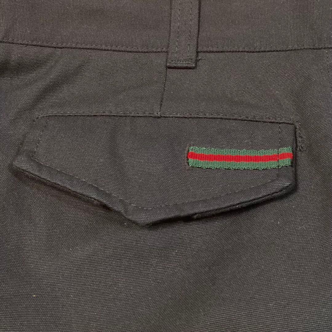 美品★グッチ♂ピュアコットンシェリーラインストレートパンツスラックス★黒