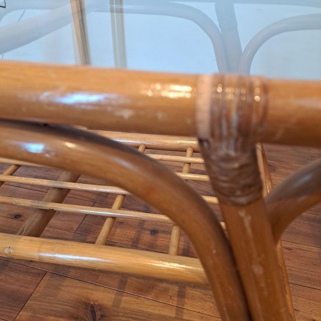 ナチュラル天然素材　ガラス天板×籐ラタンフレーム センターテーブル 籐家具