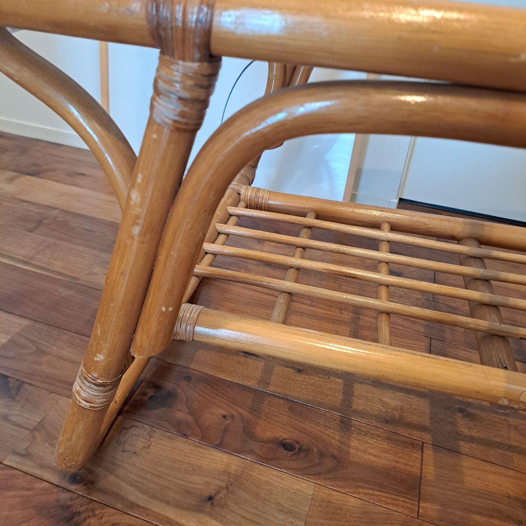 ナチュラル天然素材　ガラス天板×籐ラタンフレーム センターテーブル 籐家具