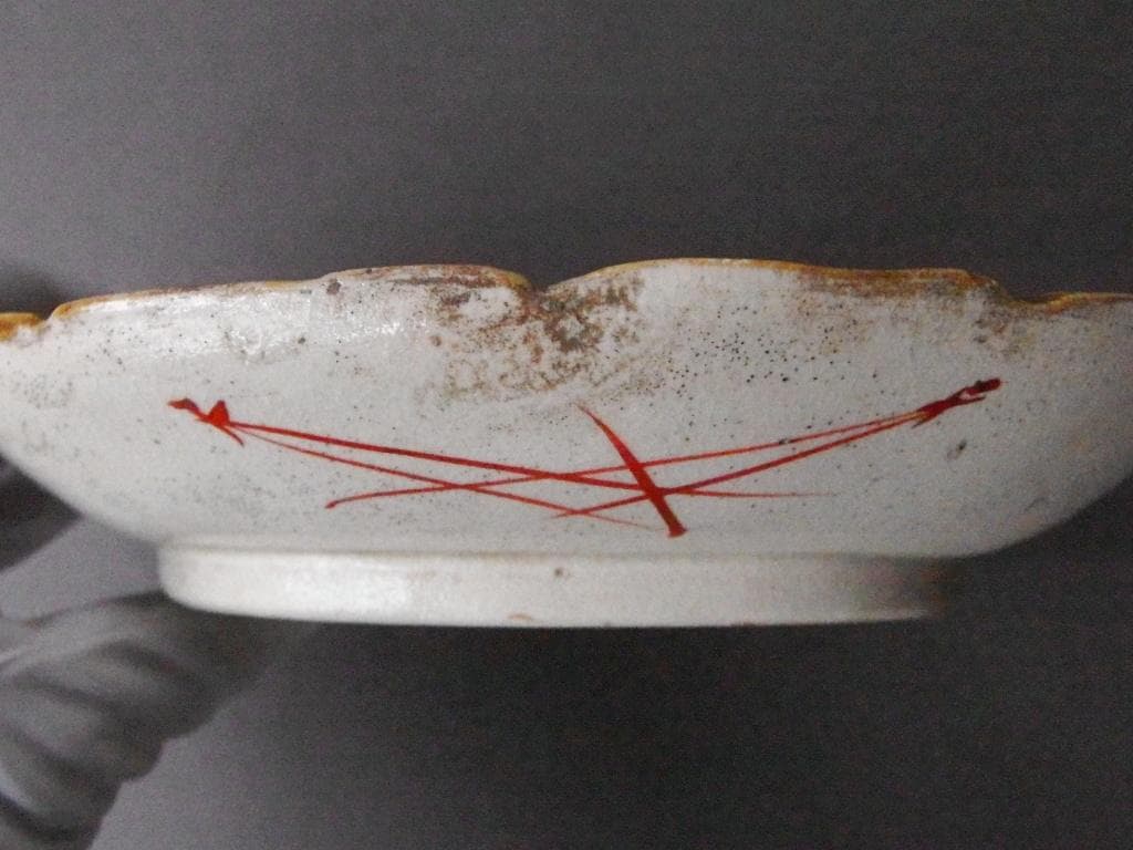 ♪骨董の器 時代物 古九谷 バルボティーヌを彷彿とさせる器オーバル 中皿