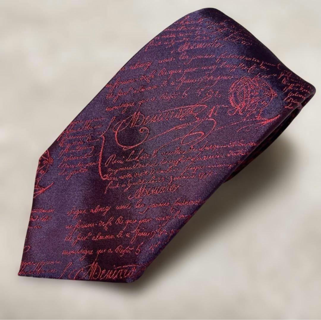 ベルルッティ　カリグラフィー　バーガンディ　ネクタイ
