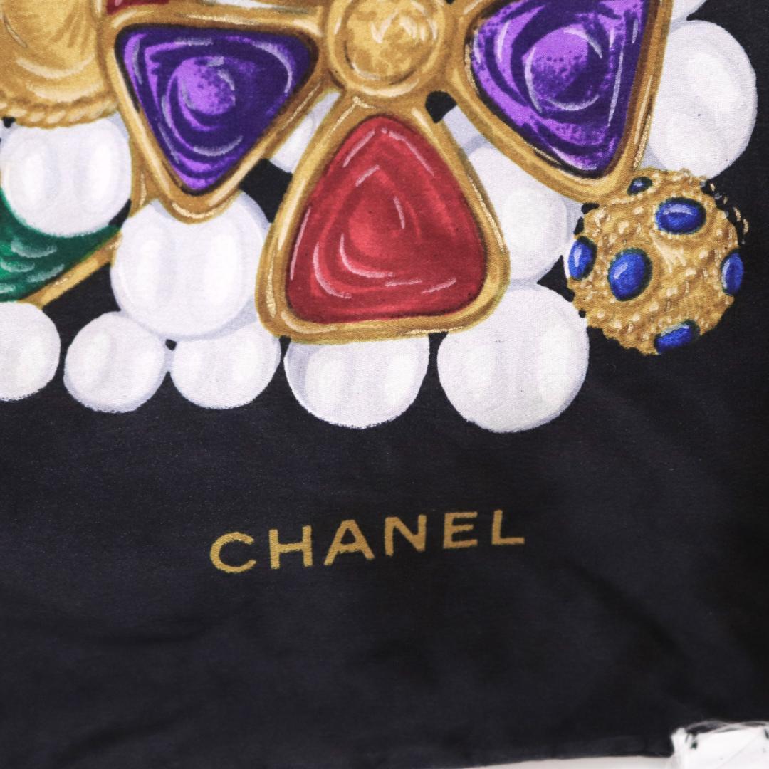 CHANEL グリポワ柄　シルク　スカーフ　ビジュー　大判　ストール　ココマーク