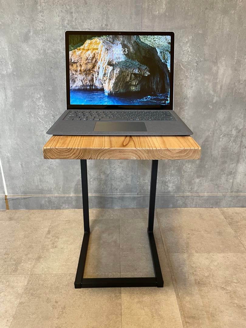 国産杉　無垢材　サイドテーブル　ハンドメイド　アイアン脚　即日発送