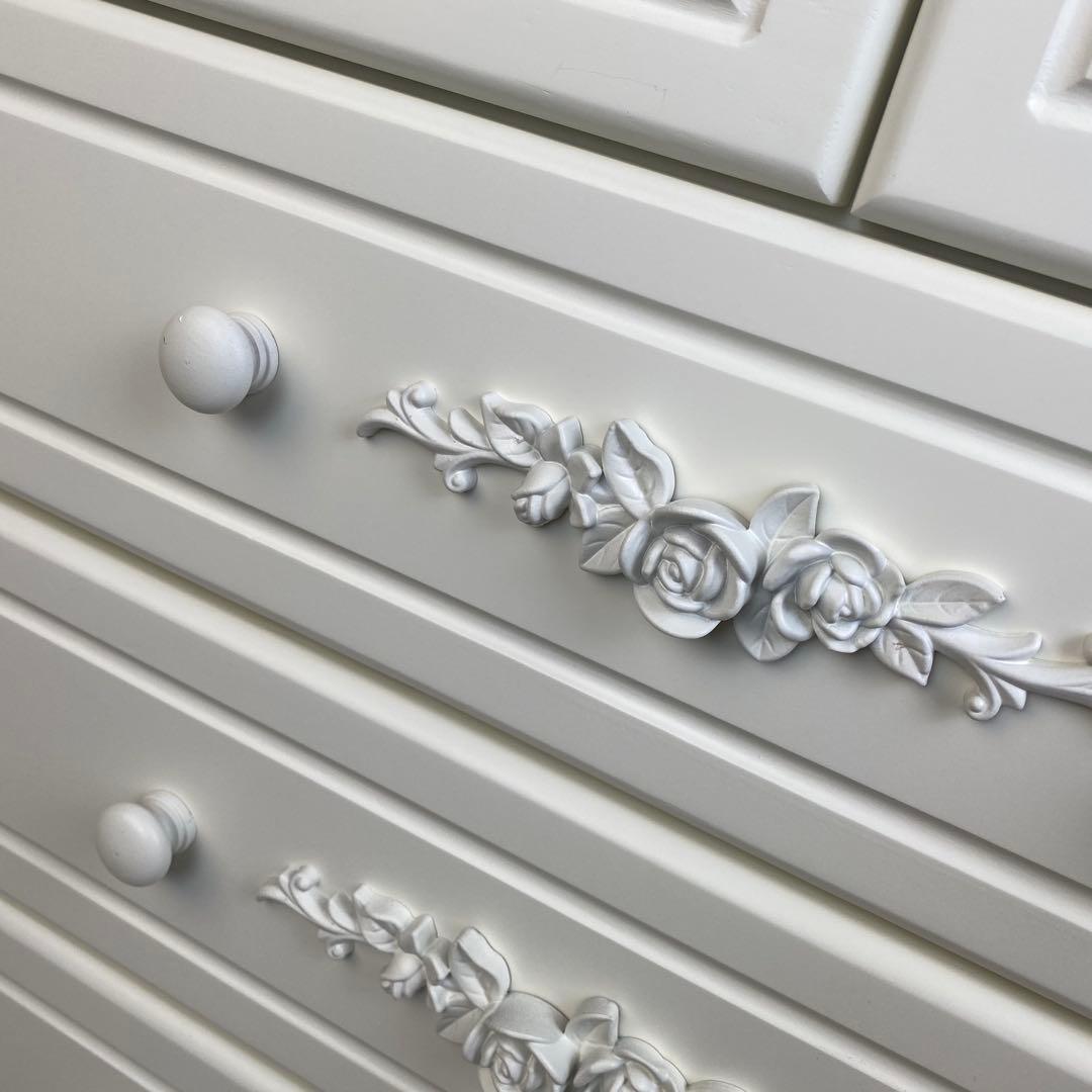 訳あり品【137】フレンチカントリー調ホワイトチェスト四段五つ引き木製タンス収納