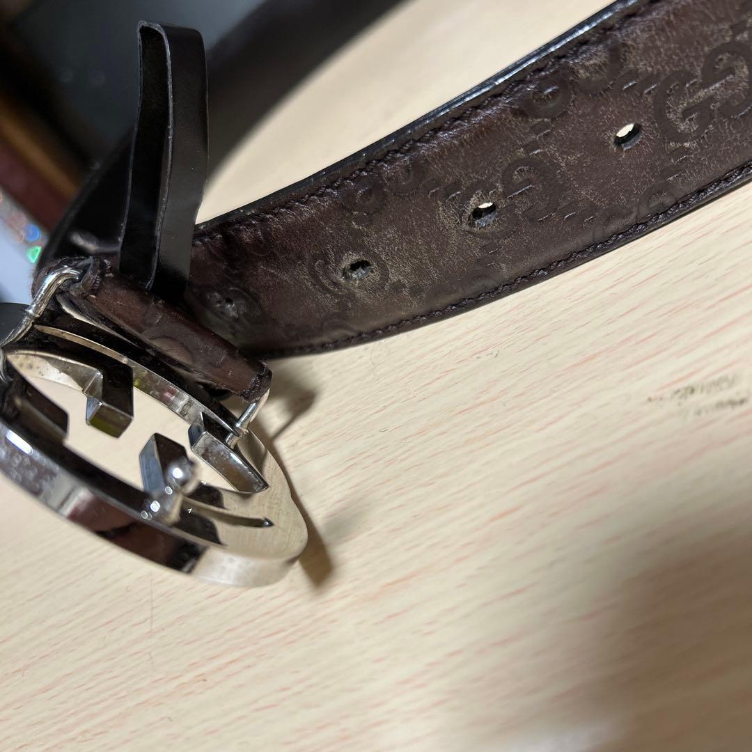 GUCCI GGパターン ブラウンレザーベルト