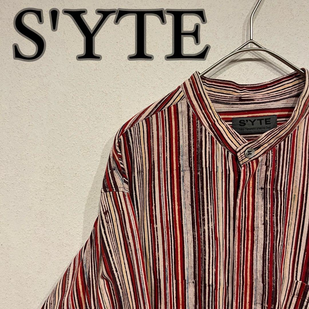 【美品】S'YTE オーバーサイズ ストライプ柄 デザイン バンドカラー シャツ