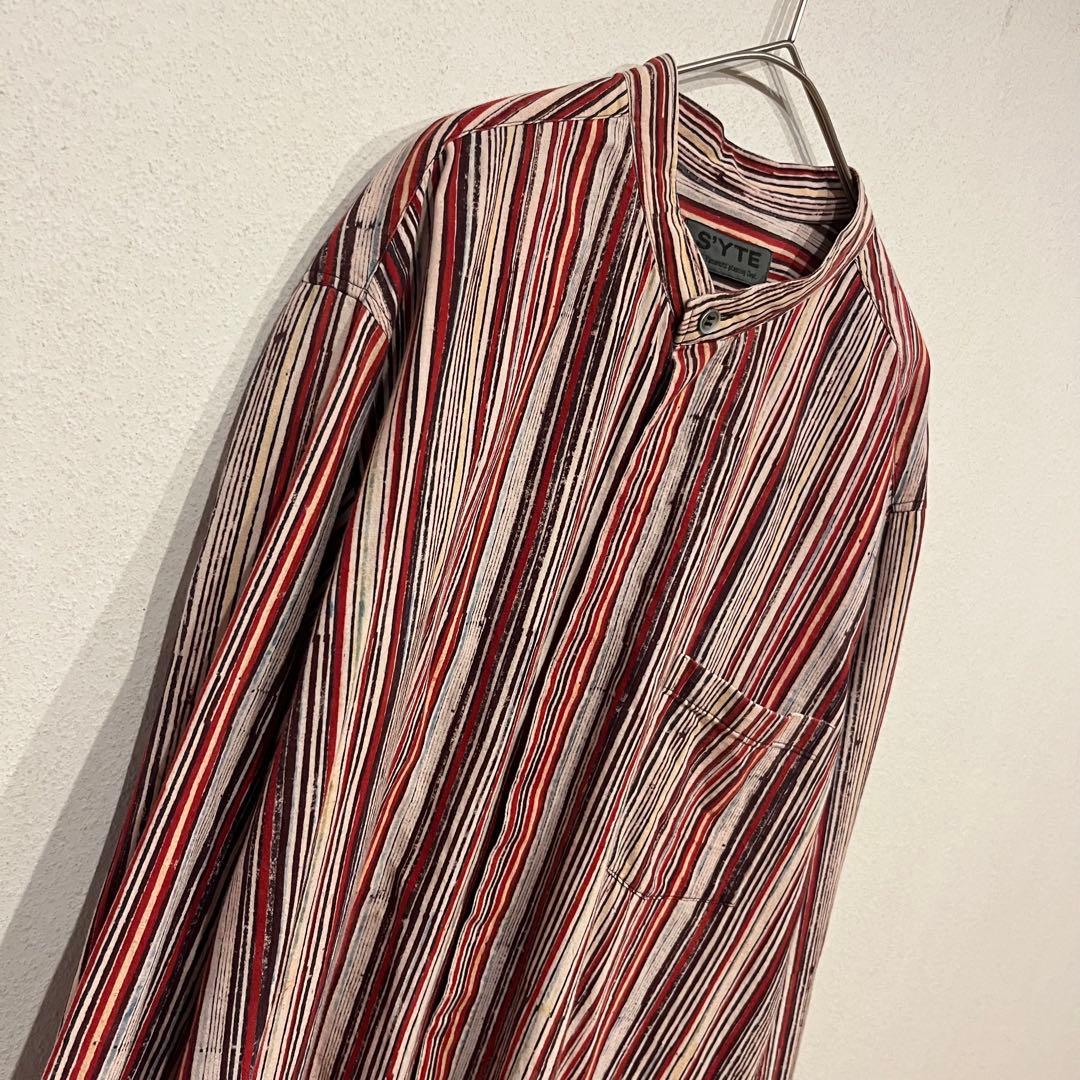 【美品】S'YTE オーバーサイズ ストライプ柄 デザイン バンドカラー シャツ