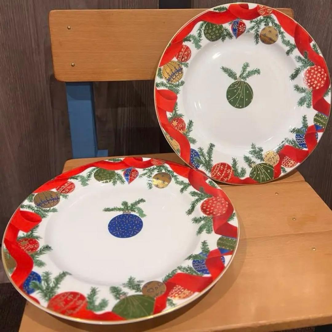 リモージュ ROCHARD クリスマス プレート 2枚 金彩 手描き 飾り皿