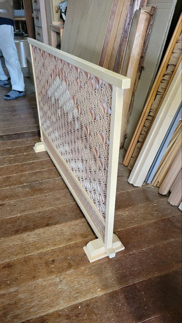 木製 和風 透かし彫り 間仕切り　富士山　掛障子