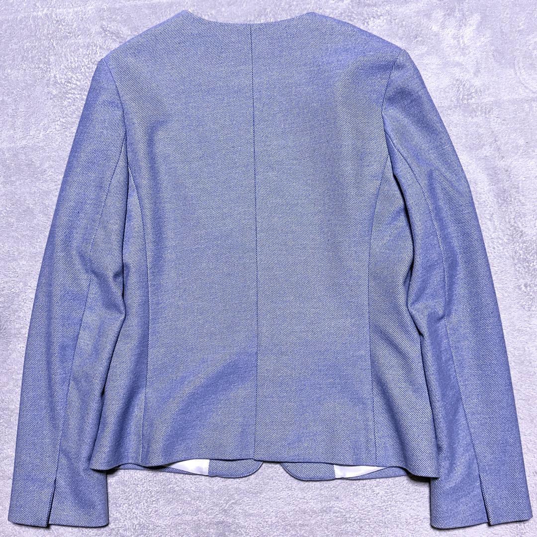 【美品】グリーンレーベルリラクシング パンツスーツ ノーカラージャケット L 青