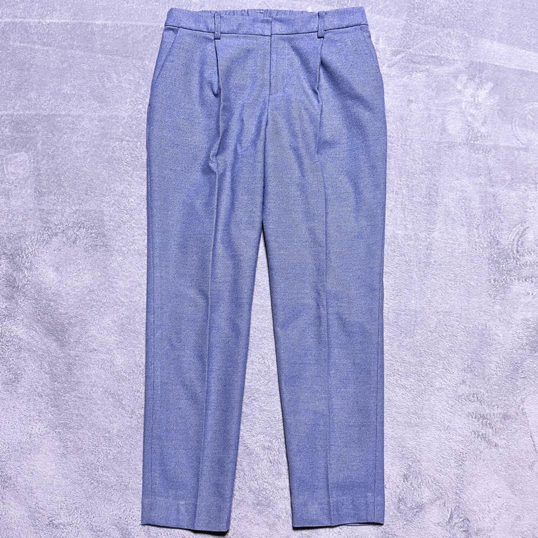 【美品】グリーンレーベルリラクシング パンツスーツ ノーカラージャケット L 青