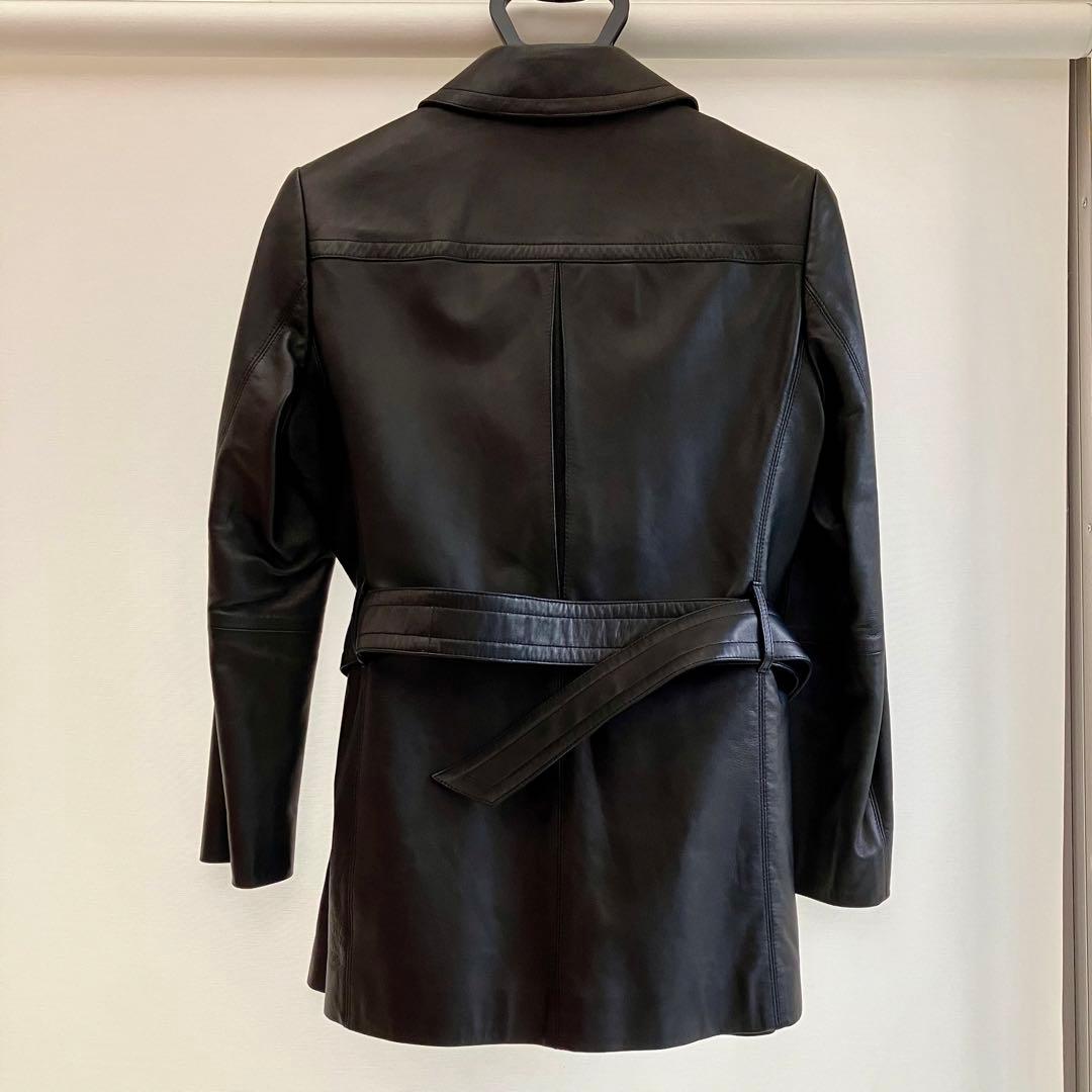 美品！Aquascutum　ラムレザーショートコート　ベルト付き　ブラック