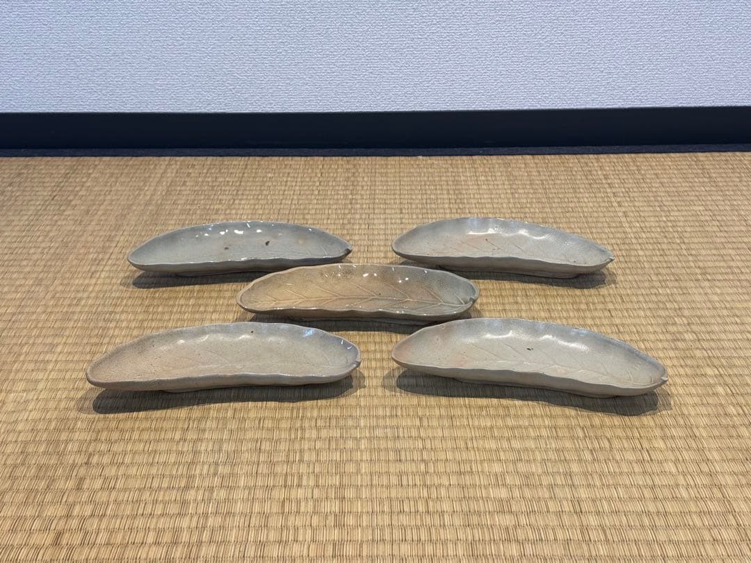 萩焼 ゆずり葉形 向付 5客 江戸期 箱付 和食器 懐石料理道具
