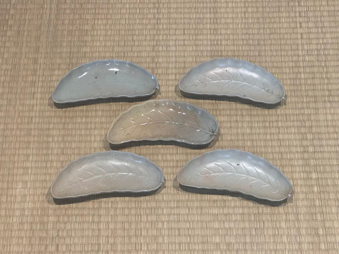 萩焼 ゆずり葉形 向付 5客 江戸期 箱付 和食器 懐石料理道具