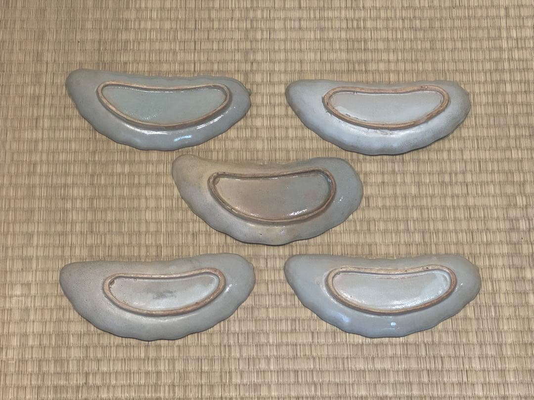 萩焼 ゆずり葉形 向付 5客 江戸期 箱付 和食器 懐石料理道具