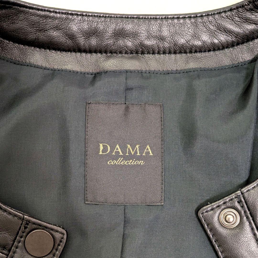 【上品】ダーマコレクション リアルレザー 羊革 レザージャケット 黒 ノーカラー
