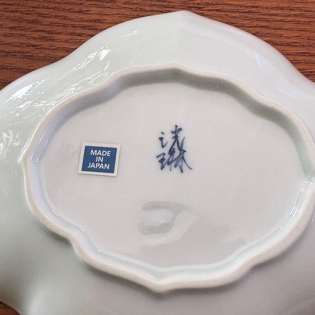 手描き　鹿　染付浅鉢 5つ　洸琳窯　鹿絵木甲浅鉢　しか絵　作家　変形　花型　食器