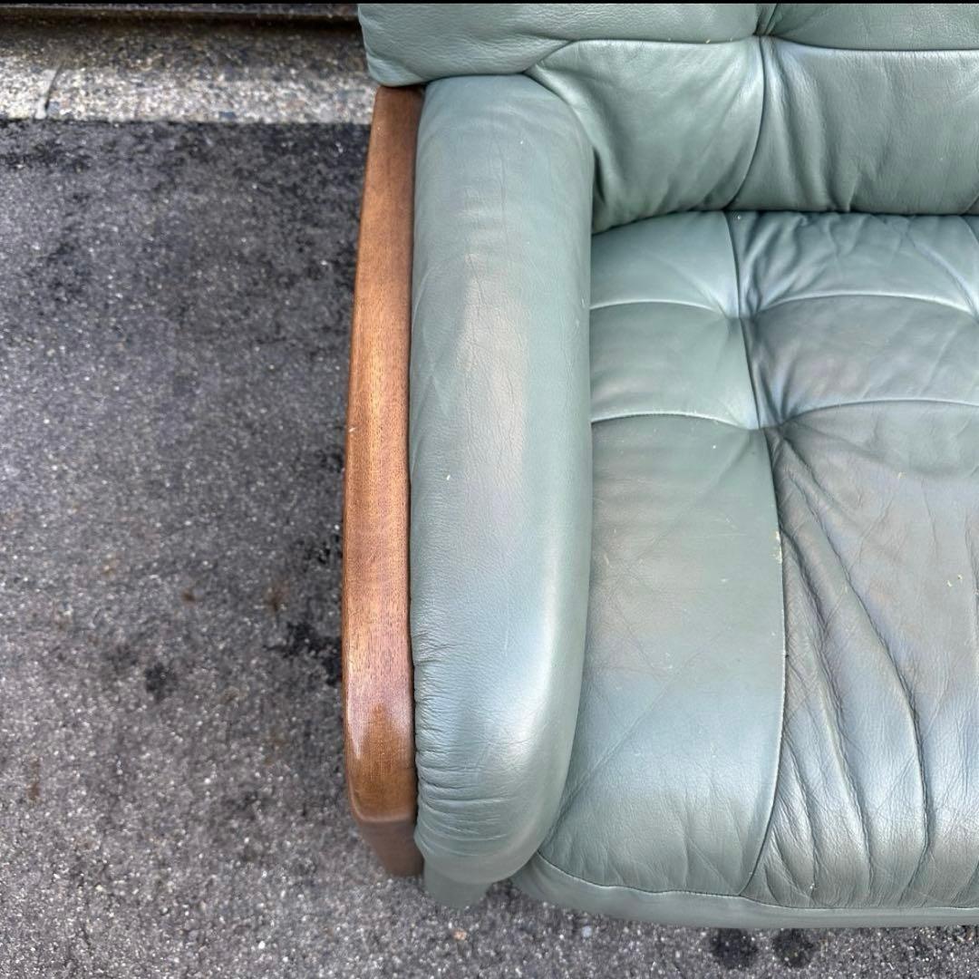 カリモク 本革　2P ラブソファ モスグリーン