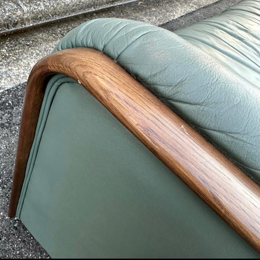 カリモク 本革　2P ラブソファ モスグリーン