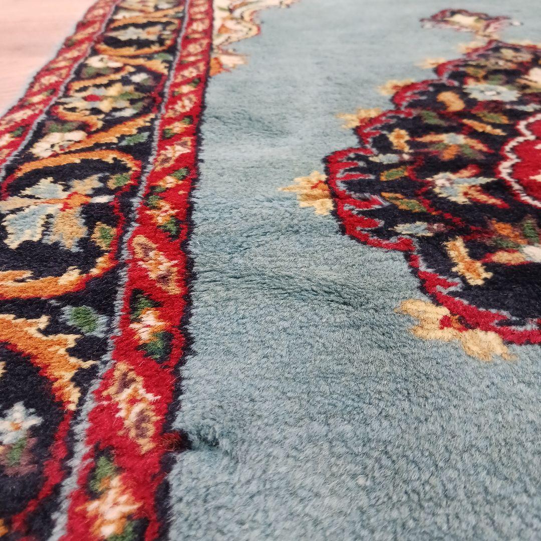 Y3318 インド カシミールウール 手織り絨毯 オールド 129×69㎝