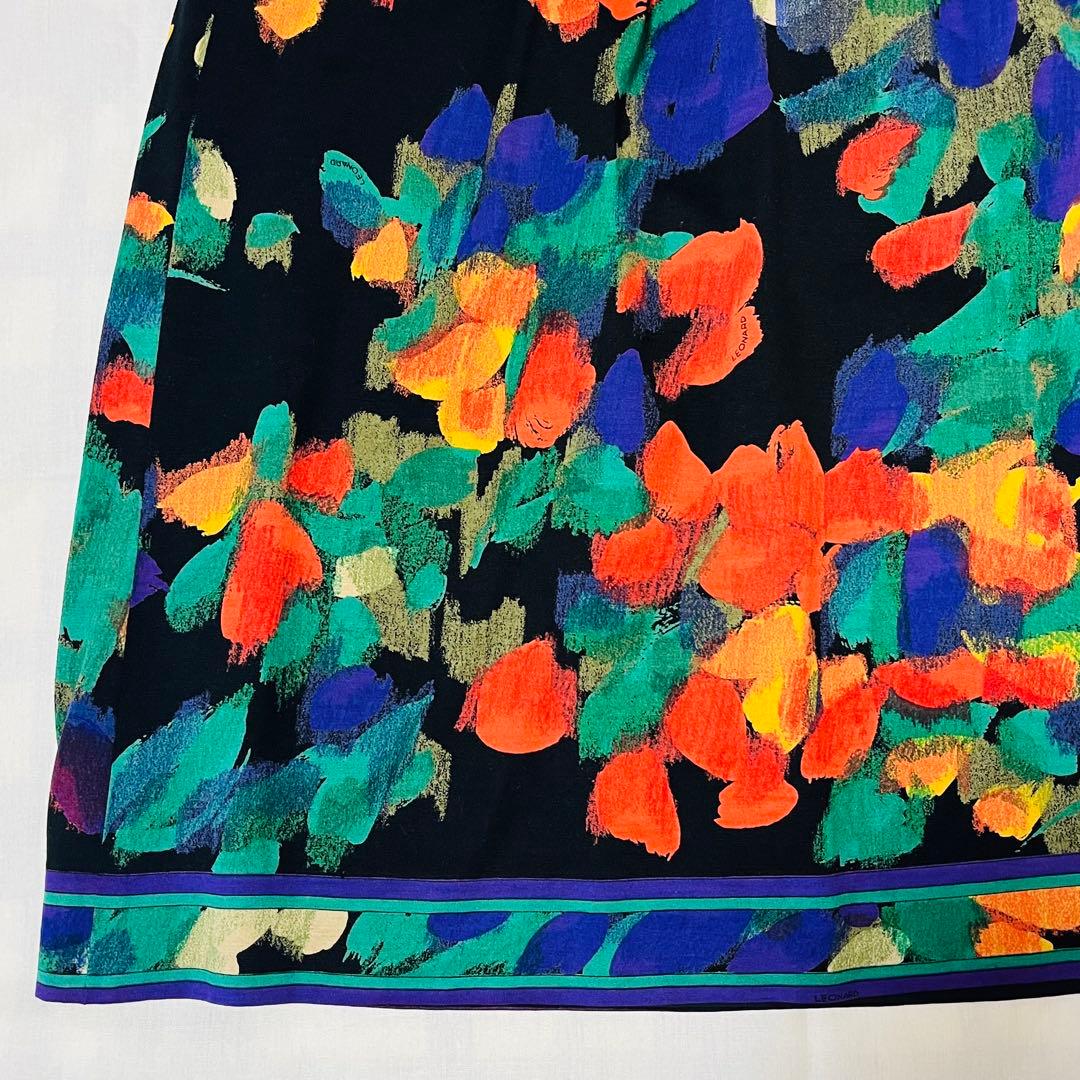 レオナール LEONARD 花柄 ウールシルクスカート ミディ丈 サイズ69