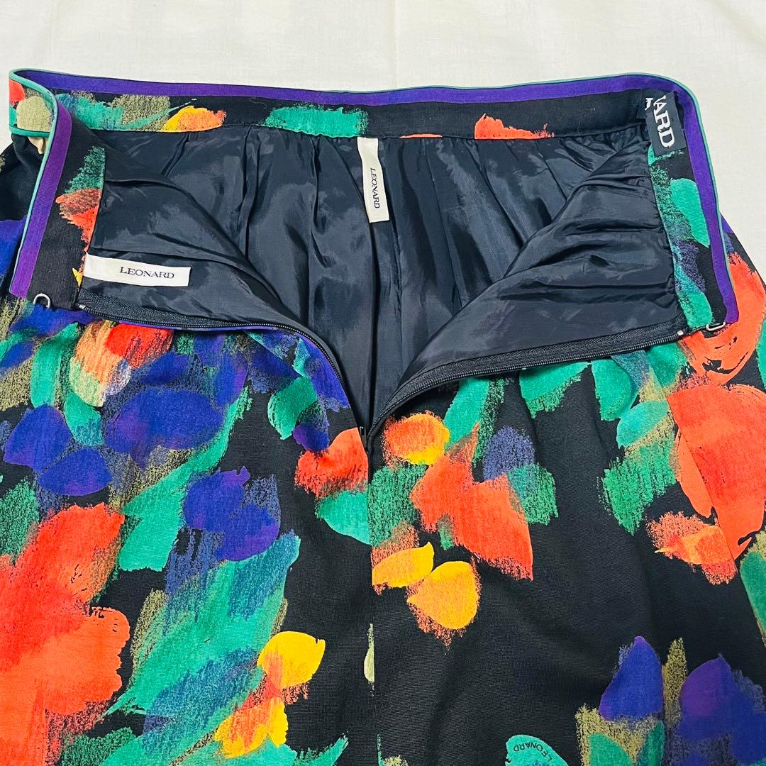 レオナール LEONARD 花柄 ウールシルクスカート ミディ丈 サイズ69