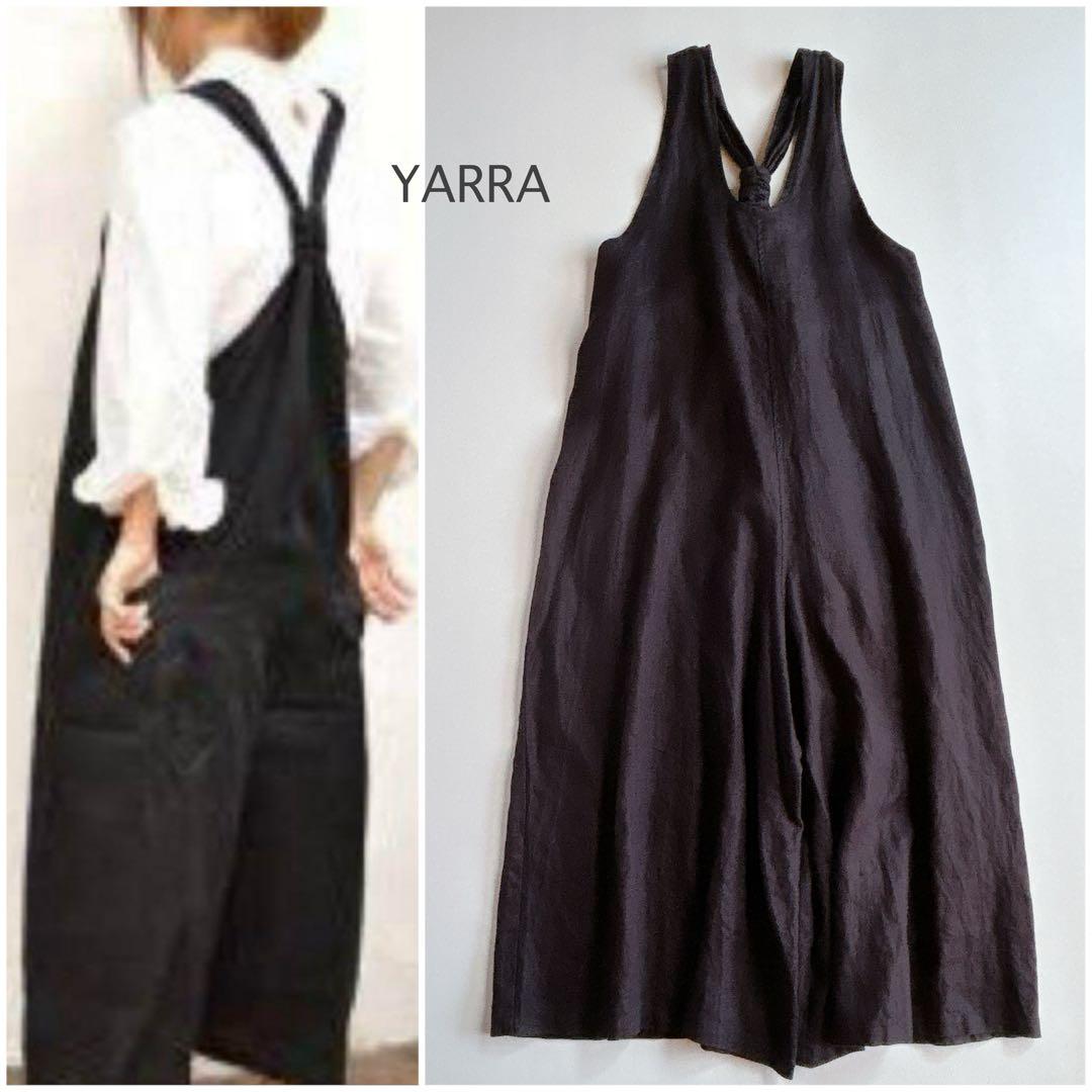 YARRA ヤラ ⿻ バックシャン リネン サロペット 黒 ルーズ 麻 ゆったり