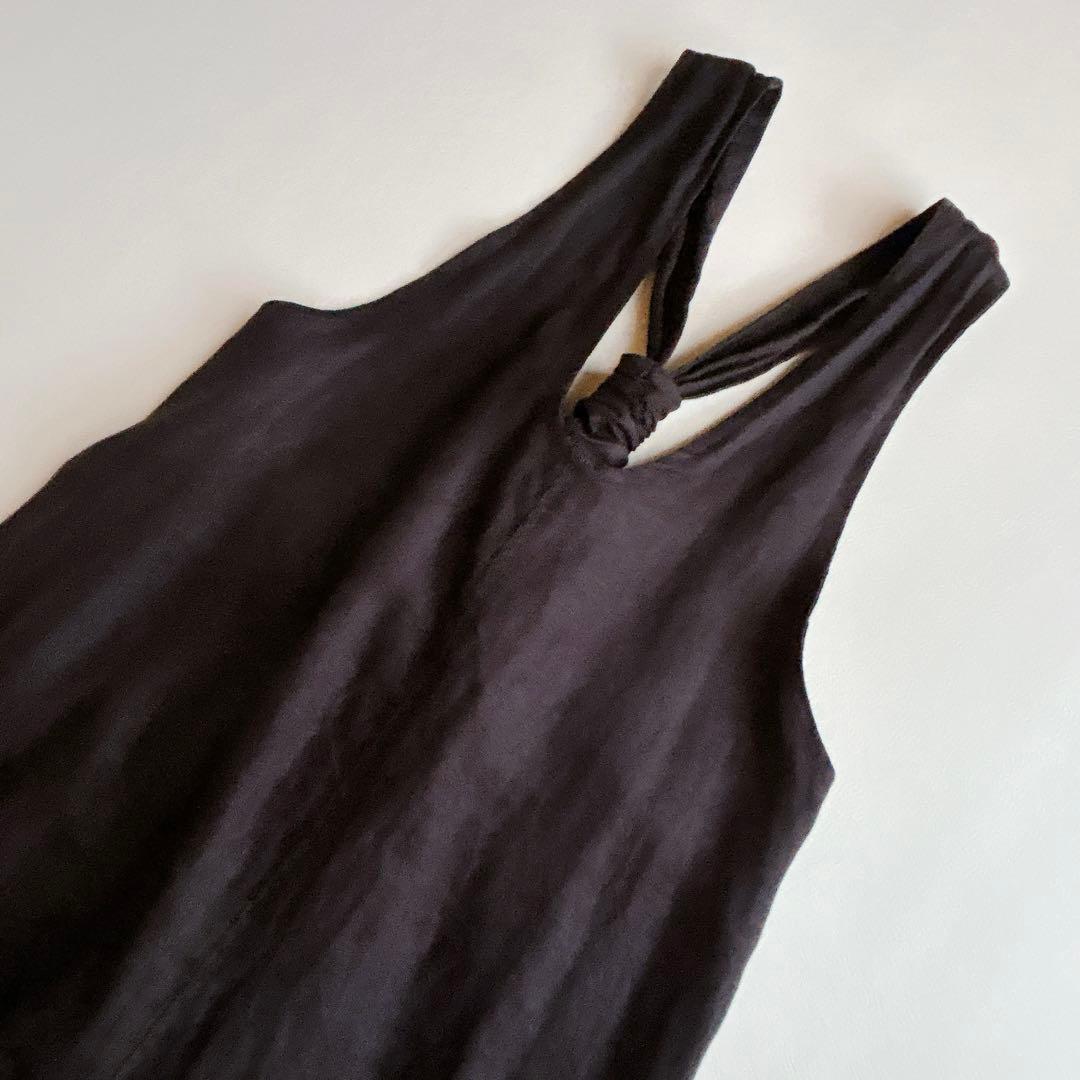 YARRA ヤラ ⿻ バックシャン リネン サロペット 黒 ルーズ 麻 ゆったり