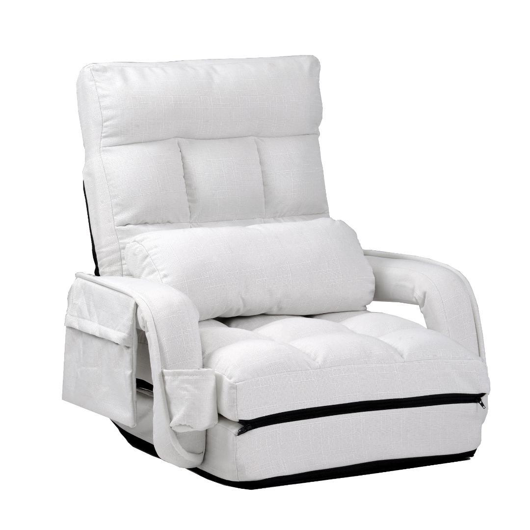 座椅子 リクライニング 14段ギア リクライニングチェアー 【ホワイト】