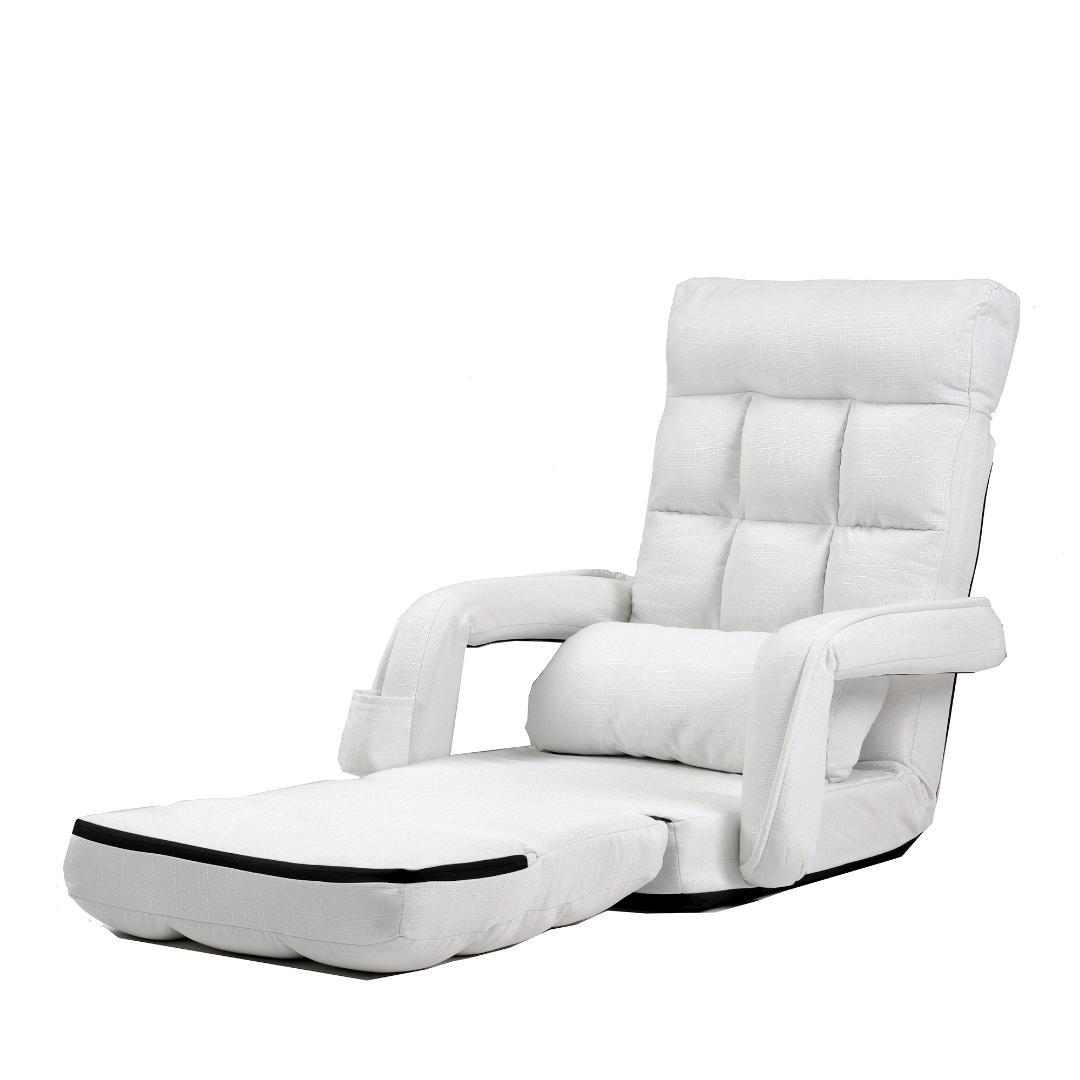 座椅子 リクライニング 14段ギア リクライニングチェアー 【ホワイト】