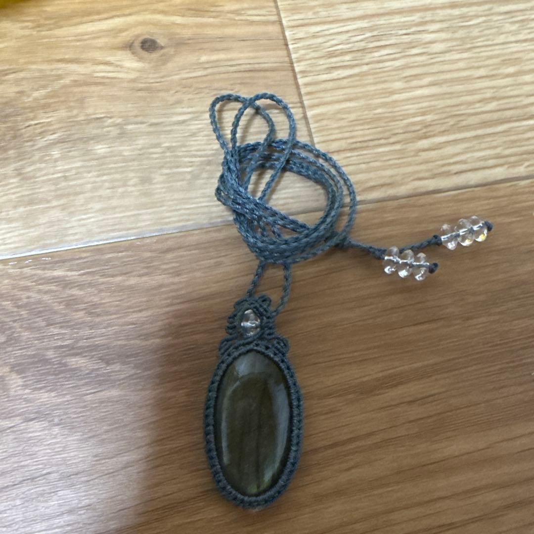 天然石 グレー マクラメ編み ネックレス