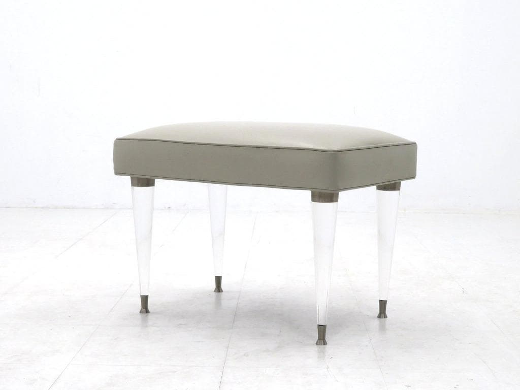 イタリア　ビンテージ　本革　レザー　アクリル　スツール　オットマン　高級　モダン