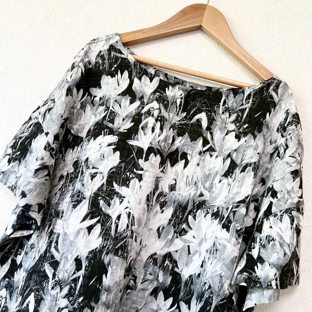 DRIES VAN NOTEN フローラル 絵画風 モノトーンジャガードブラウス