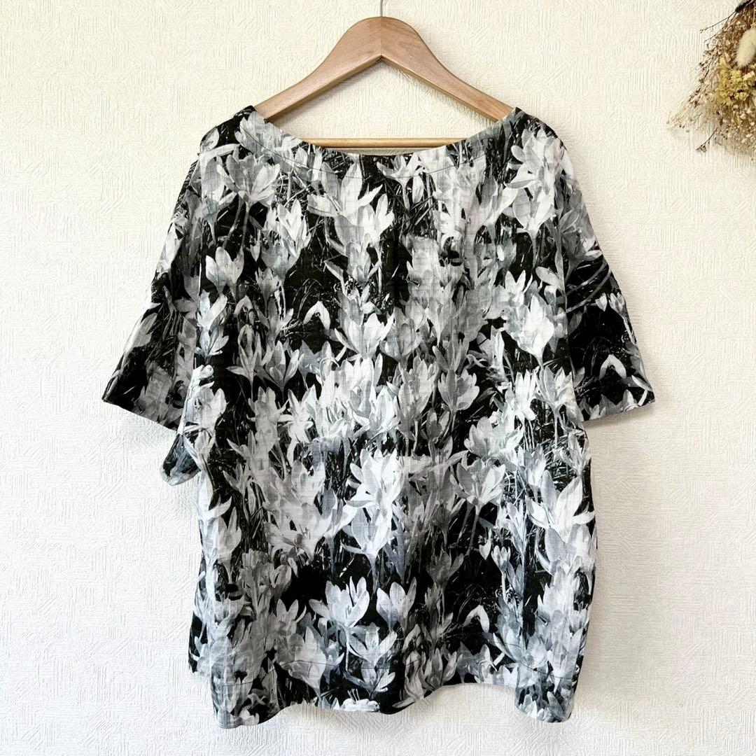 DRIES VAN NOTEN フローラル 絵画風 モノトーンジャガードブラウス