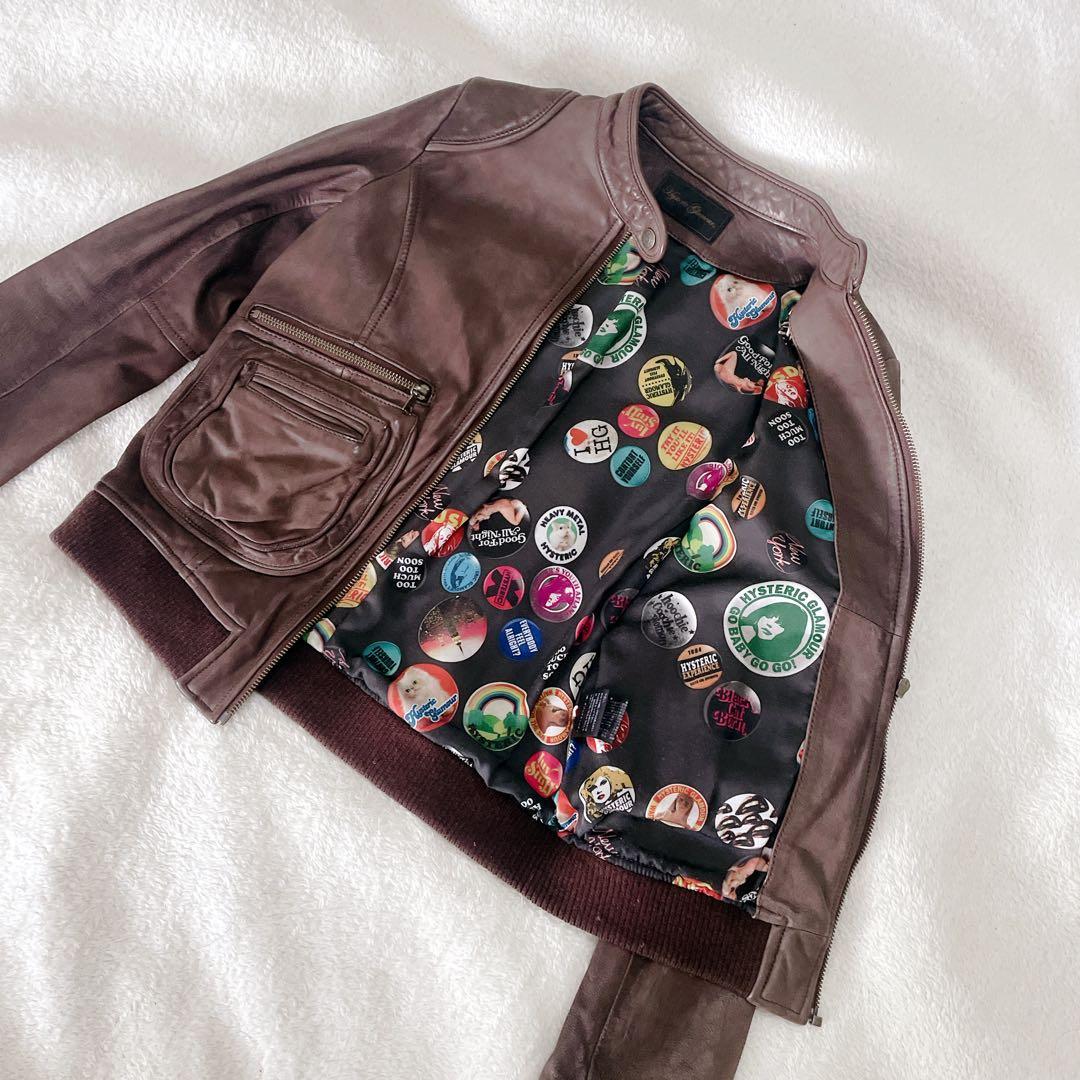 ヒステリックグラマー　レザージャケット　総柄　ヒスガール　シングル　山羊革