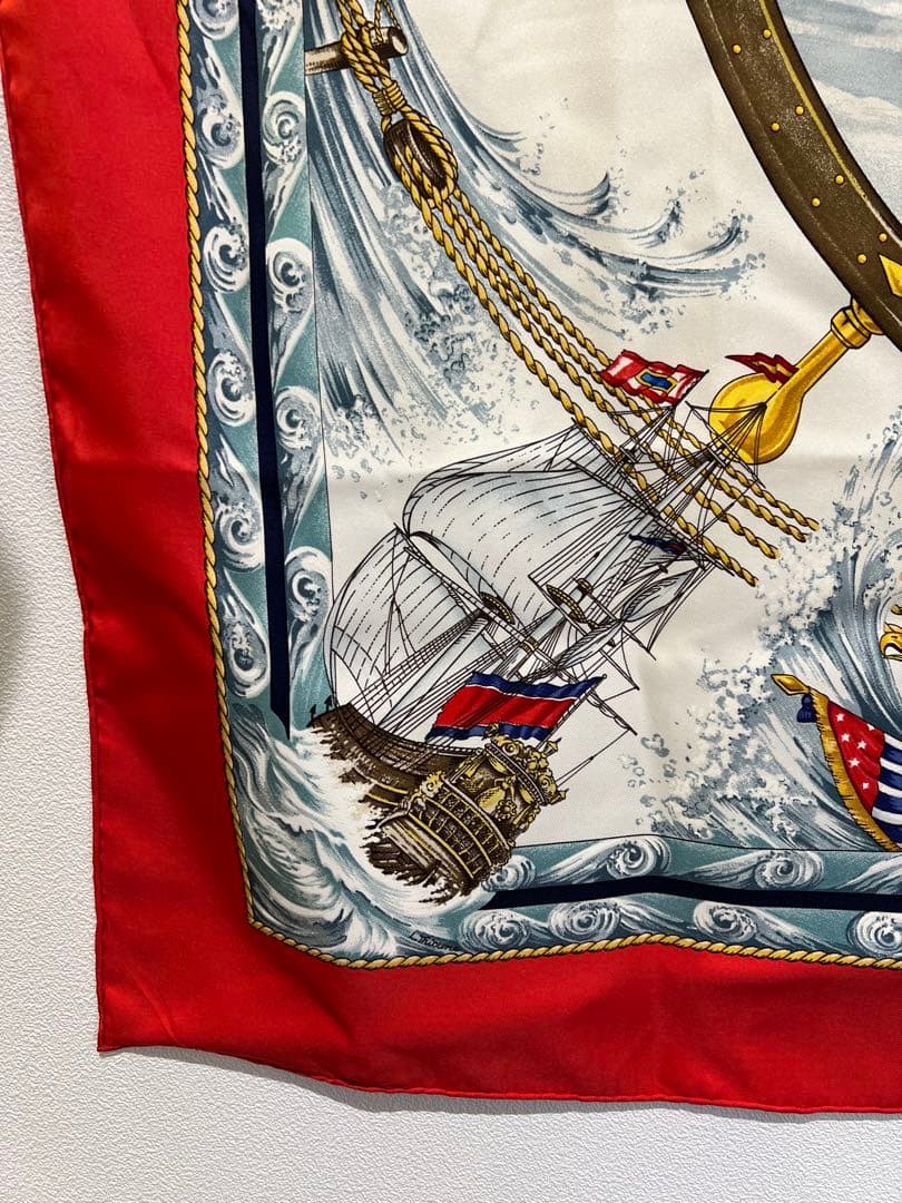 エルメススカーフ カレ90 朱赤ヨット帆柄